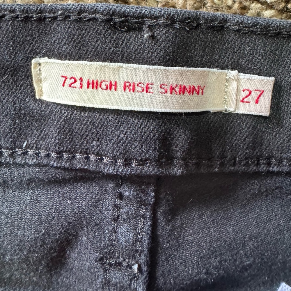 Levi’s 721 High Rise Skinny Jeans Shirt Length Black Stretch Denim - Picture 7 of 11
